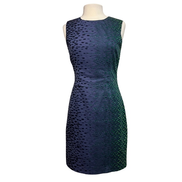T Tahari Dress S 8 Purple, Blue, Navy, Green Sheath Patterned Professional Work - Picture 2 of 15